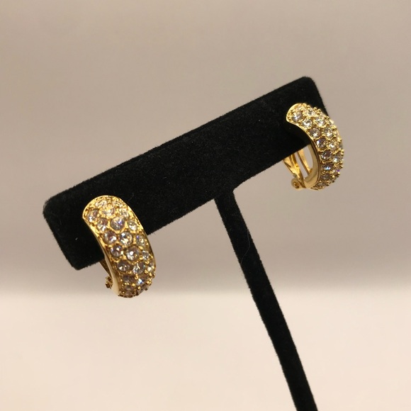 Swarovsky Gold-Tone & Crystal Half Hoop Earrings - Picture 3 of 9